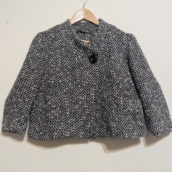 Maje Black-white-silver Metallic Wool Blend Cropped Lined Jacket - Size 1 Small - Picture 1 of 6